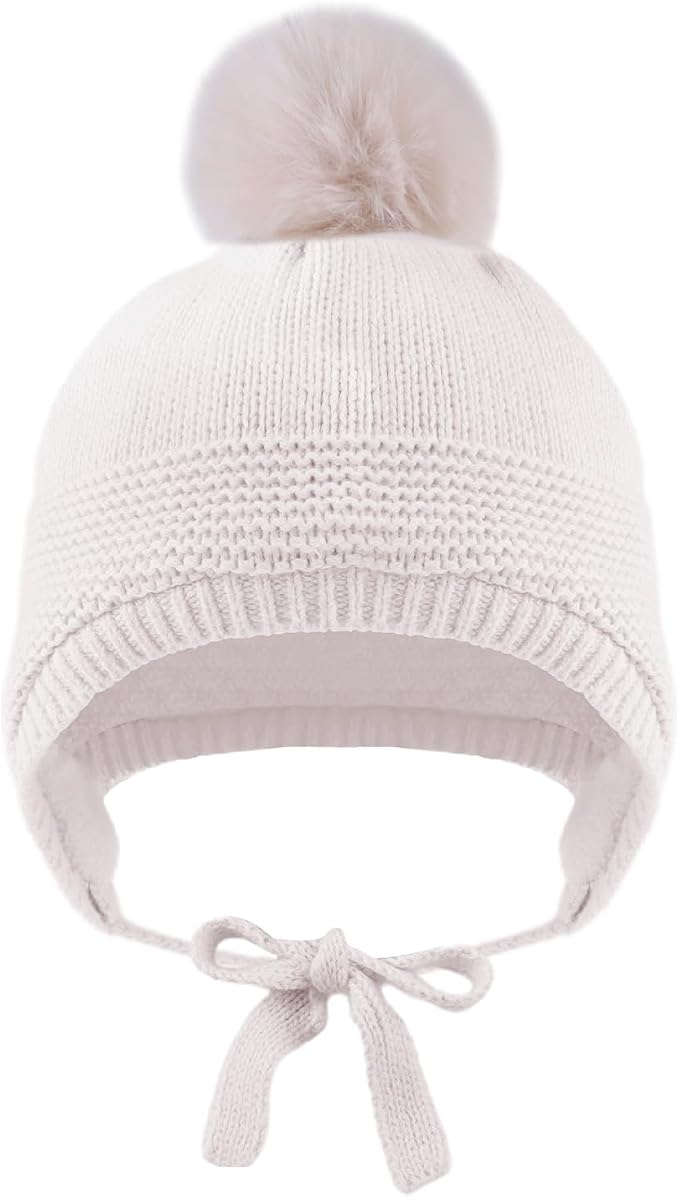 JANGANNSA Basic Winter Baby Boys Beanie Pompom Knitted Girls Hat Kids Earflap - Image 2