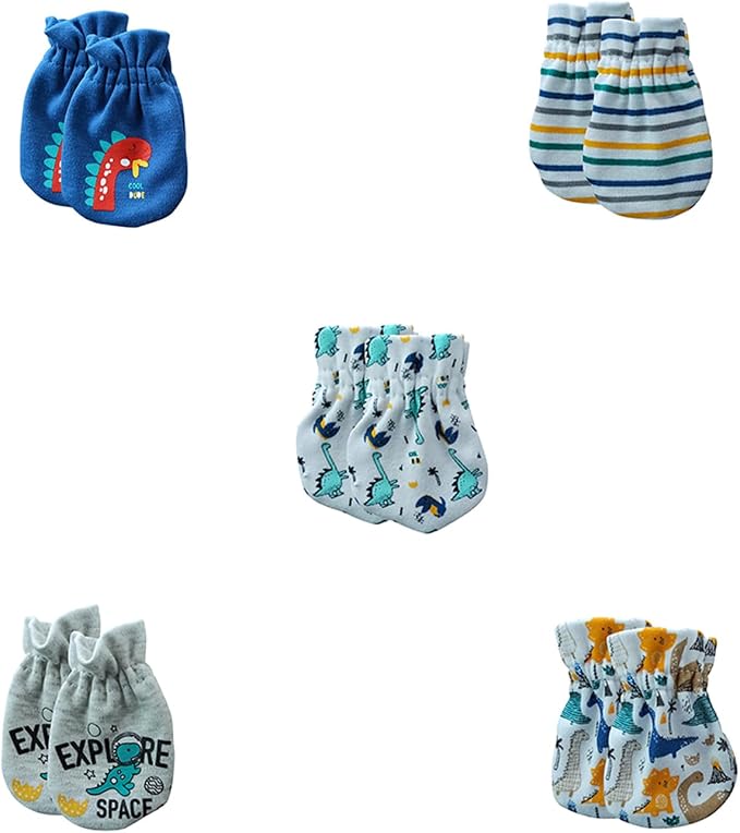 5 Pairs Baby Not Scratch Mittens 0-6 Months New Born Boy Girl Gloves Cute by falianni
