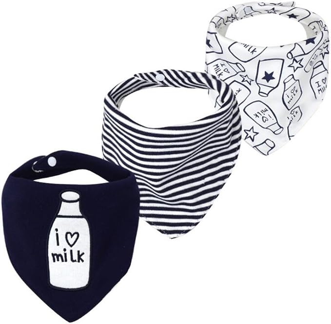 Baby Dribble Bib, Toddler Bandana Bib 3 Packs Super Absorbent Cotton Feeding by JZLPIN