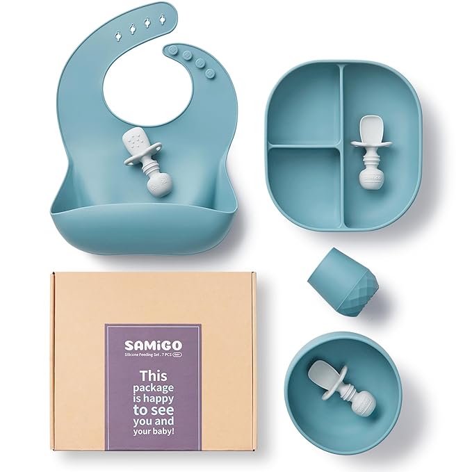 SAMiGO Silicone Baby Feeding Set, Baby Led Weaning Supplies, Suction Bowl Plate by SAMiGO