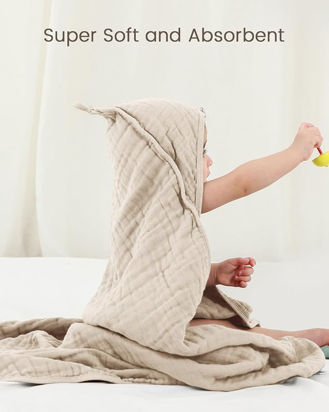 Hooded Baby Towels for Newborn, 35x35 Inch 2 Pack 100% Muslin Cotton Baby Bath - Image 2