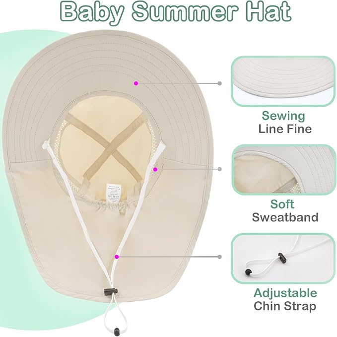 XIAOHAWANG Girls Sun Hat Baby Beach Hats Boys UPF 50+ Kids Summer Protection - Image 3
