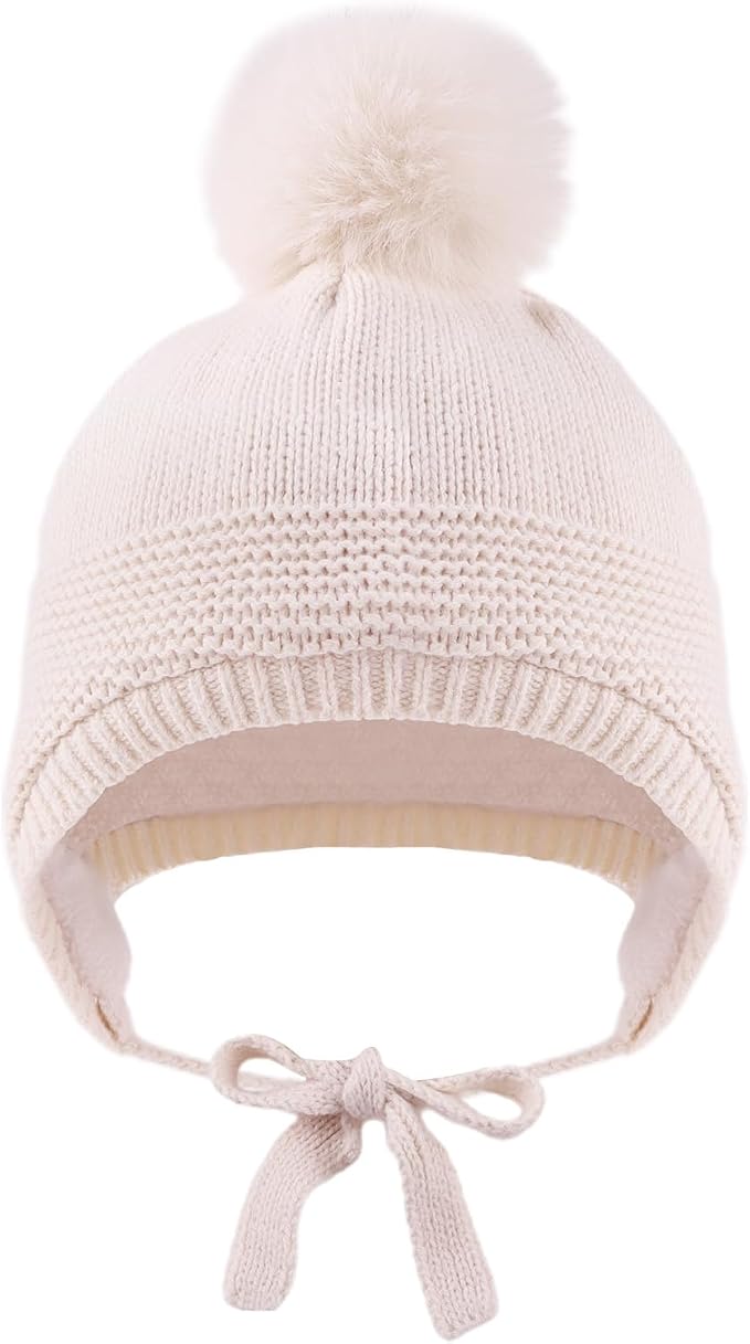 JANGANNSA Basic Winter Baby Boys Beanie Pompom Knitted Girls Hat Kids Earflap - Image 2