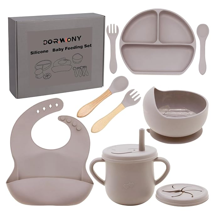 100% Silicone baby feeding set, BPA free Baby dishes set by Dormlony