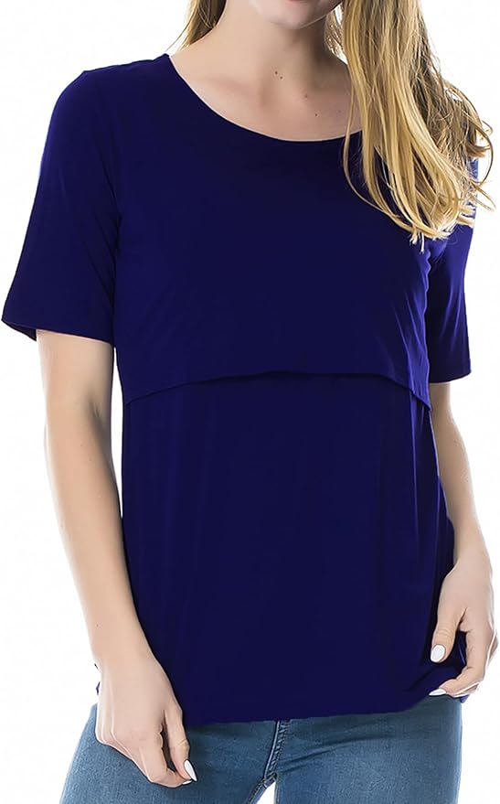 Smallshow Women's Maternity Nursing Tops Short Sleeve Breastfeeding Clothes - Image 2