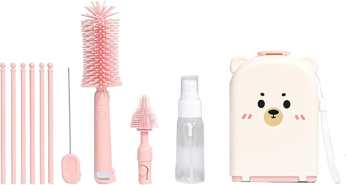 6 In1 Baby Bottle Brush Kit, Portable Silicone Bottle Brush Cleaner Set - Image 7