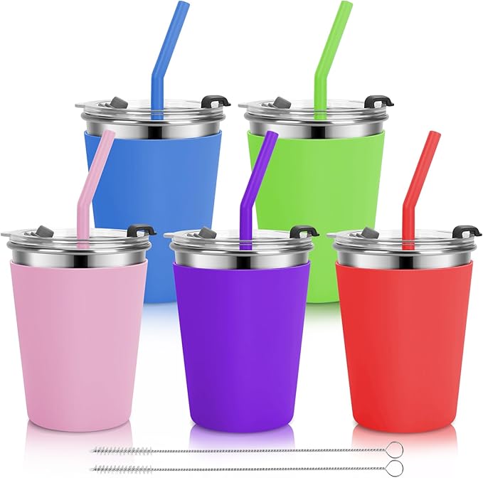 Kids Cups with Straws and Lids, 5 Pack 12oz Spill Proof Toddlers Straw Cup with by Vermida