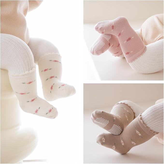 Baby Crew Socks, Grips Combed Cotton Socks Toddler Non-Skid - Image 3