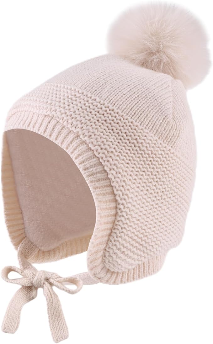 JANGANNSA Basic Winter Baby Boys Beanie Pompom Knitted Girls Hat Kids Earflap by JANGANNSA