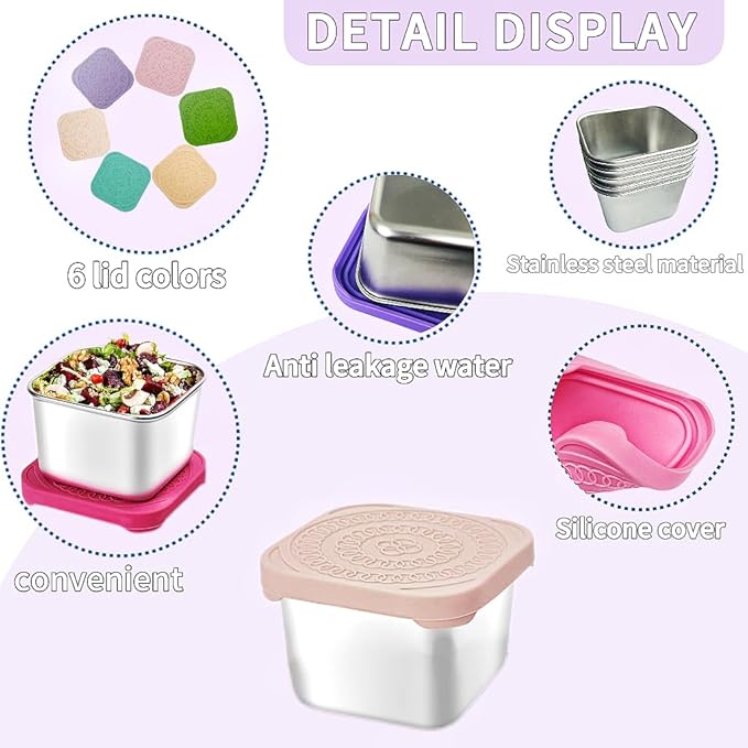 6Pack 6oz Stainless Steel Snack Containers - Image 3