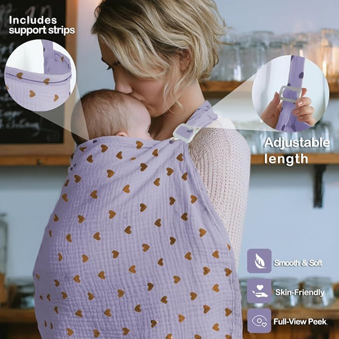 Muslin Nursing Covers for Breastfeeding, Arch Neckline Breast Feeding Covers - Image 4