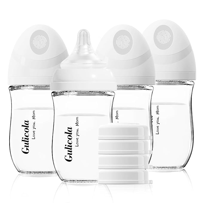 Gulicola Natural Glass Baby Bottle 4 Pack, Newborn Breastfeeding Bottles Set by GulicolaBaby