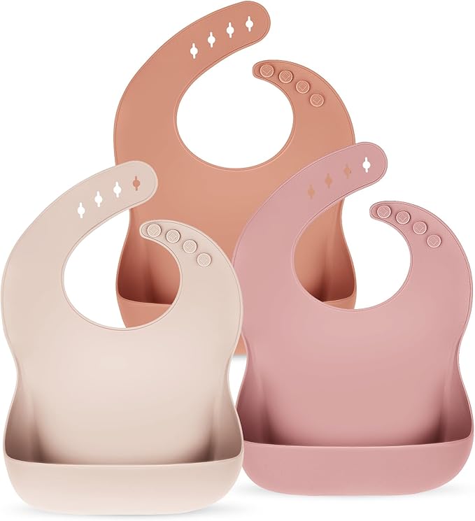 Silicone Bibs for Babies Toddler Set of 3, BPA Free, Soft Adjustable Waterproof by Eascrozn