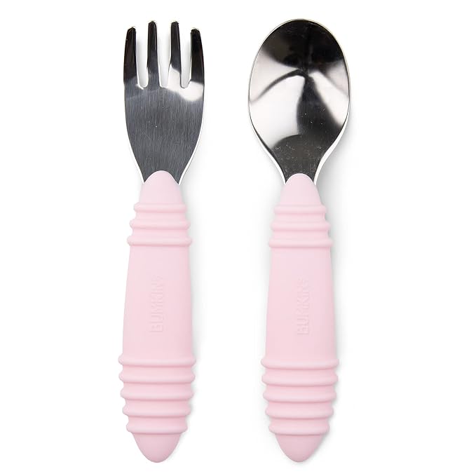 Bumkins Toddler Utensils, Kids Fork and Spoon Set, Silicone and Stainless-Steel by Bumkins
