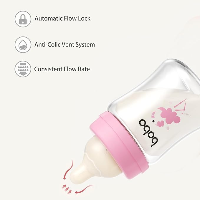 YOHKOH Glass Baby Bottles with Slow Flow Nipple, Newborn Anti-Colic Baby Bottles - Image 7