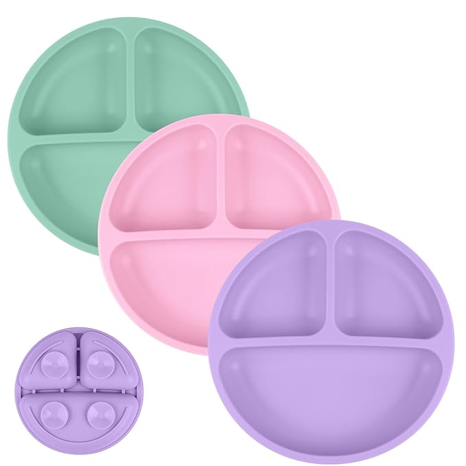 Vicloon Suction Plates, 100% Food Grade Silicone BPA Free Baby Plates, Divided by Vicloon