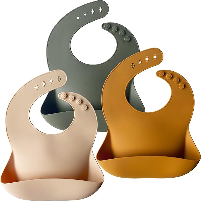 Moonkie Silicone Bibs Set Of 3, BPA Free Soft Adjustable Fit Waterproof Feeding by Moonkie