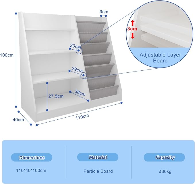 White Kids Bookshelf Wood Toy Storage Organizer Cabinet Children Bookcase - Image 8