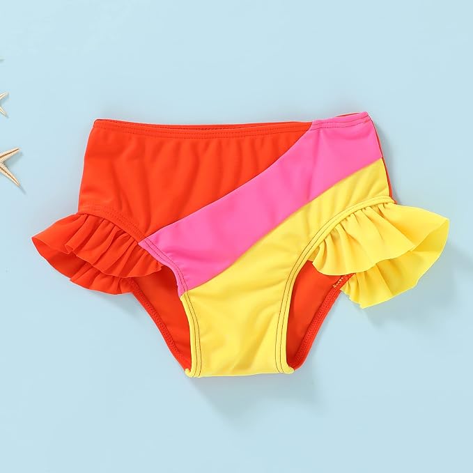 YOUNGER TREE Toddler Girls Two Pieces Swimsuit Color Block Stripe Swimwear - Image 3