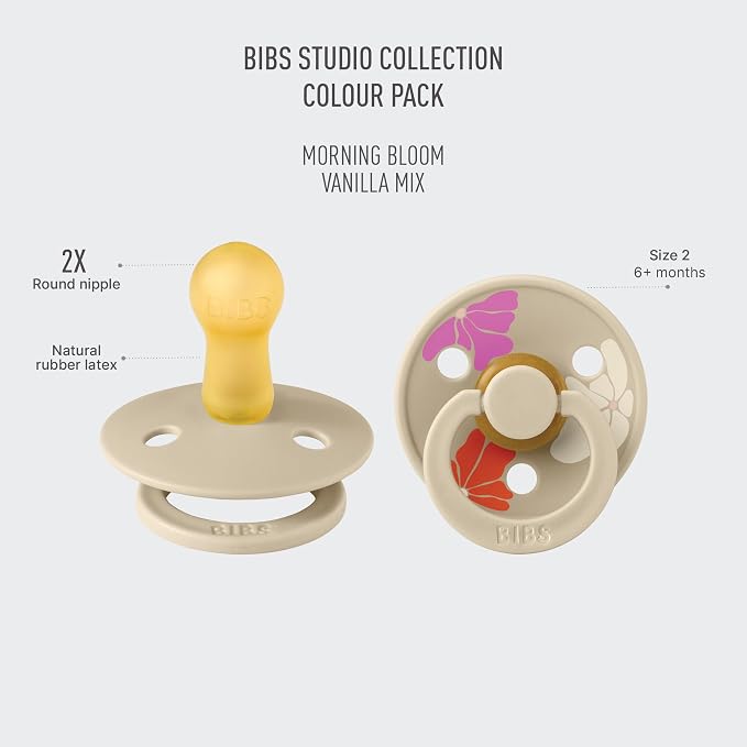 BIBS Pacifiers - Studio 2 Pack | Round Nipple Baby Pacifier | BPA Free Natural - Image 2