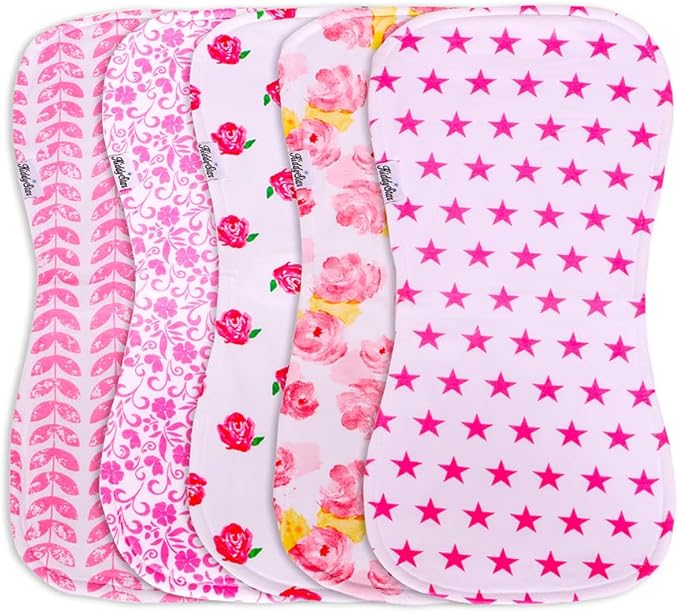 5-Pack Organic Cotton Burp Cloths – Large, Ultra-Soft 3-Layer Towels by KiddyStar%C2%AE