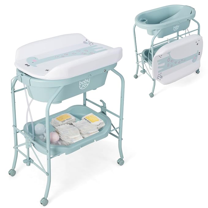 BABY JOY Baby Bathtub with Changing Table, Foldable Infant Diaper Changing by BABYJOY