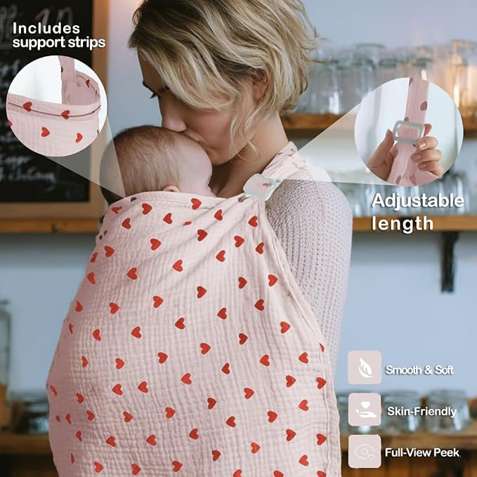 Muslin Nursing Covers for Breastfeeding, Arch Neckline Breast Feeding Covers - Image 4
