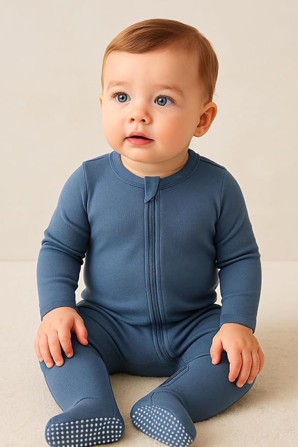 O2 BABY Baby Boys Girls Organic Cotton Zip-Front Sleeper Pajamas, Footed Sleep - Image 2