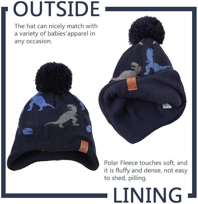 JANGANNSA Knitted Baby Hat Scarf Set Winter Warm Boys Girls Beanie Fleece - Image 4