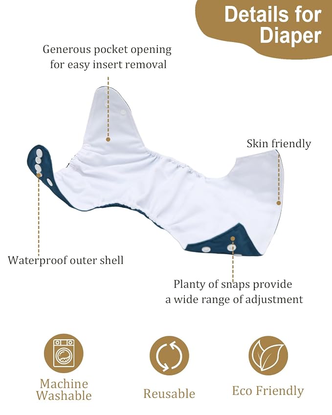 Babygoal Baby Reusable Neutral Cloth Diapers, One Size Adjustable Washable - Image 3