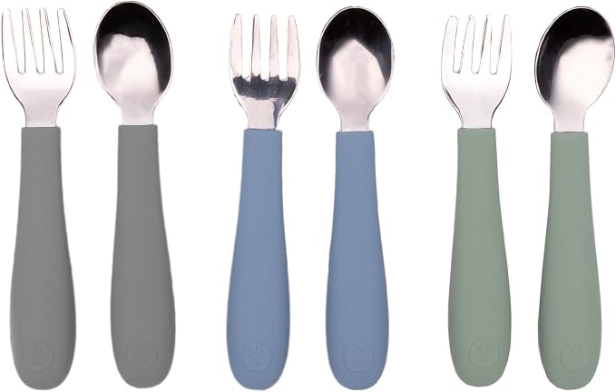 WeeSprout Toddler Utensils, 3 Forks & 3 Spoons, 18/8 Stainless Steel & Food by WeeSprout
