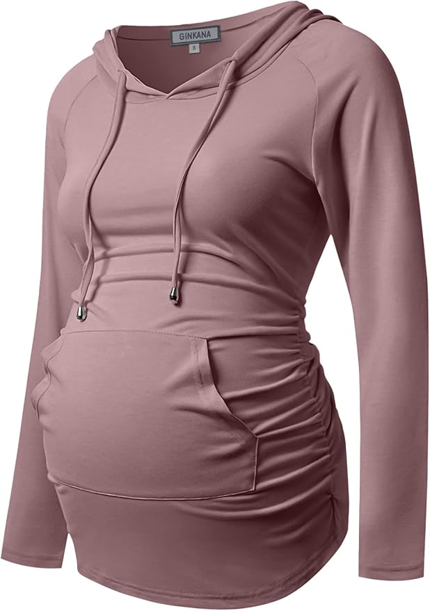GINKANA Maternity Hoodie Long Sleeves Shirts Casual Maternity Top Pregnancy by GINKANA
