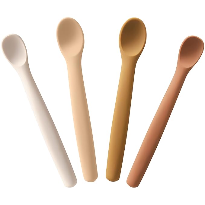 Moonkie Silicone Baby Spoons Set of 4, Two Sizes Feeding Spoon by Moonkie