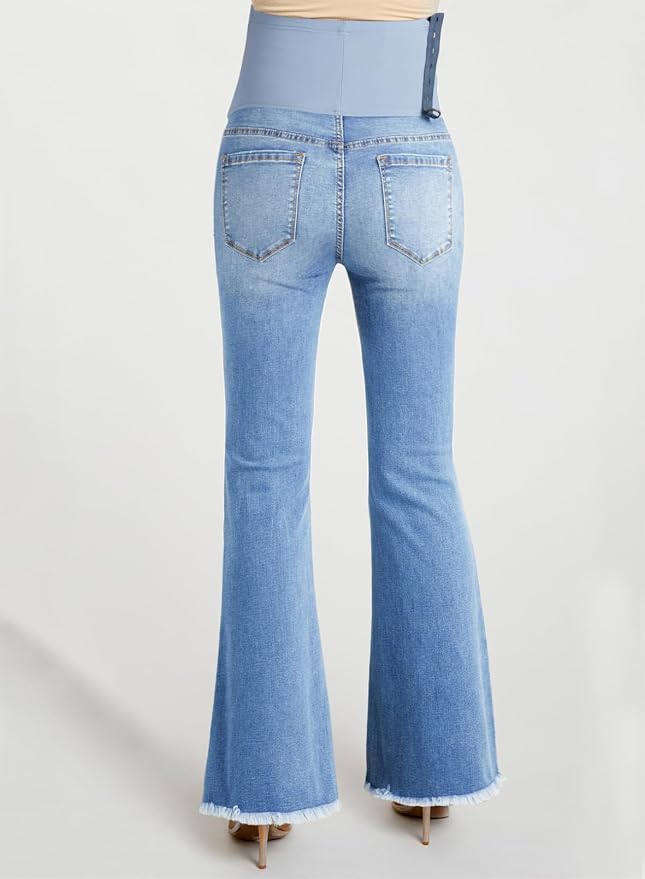 BLENCOT Maternity Jeans for Women Over Belly Pregnancy Pants Comfy Pregnant - Image 4