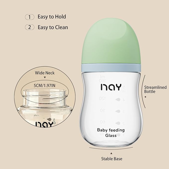 Natural Glass Baby Bottle Wide Neck, Anti-Colic Baby Bottle, Includes 4Pcs - Image 6