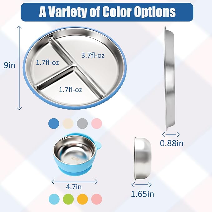 Stainless Steel Kids Plates and Bowls - Image 2