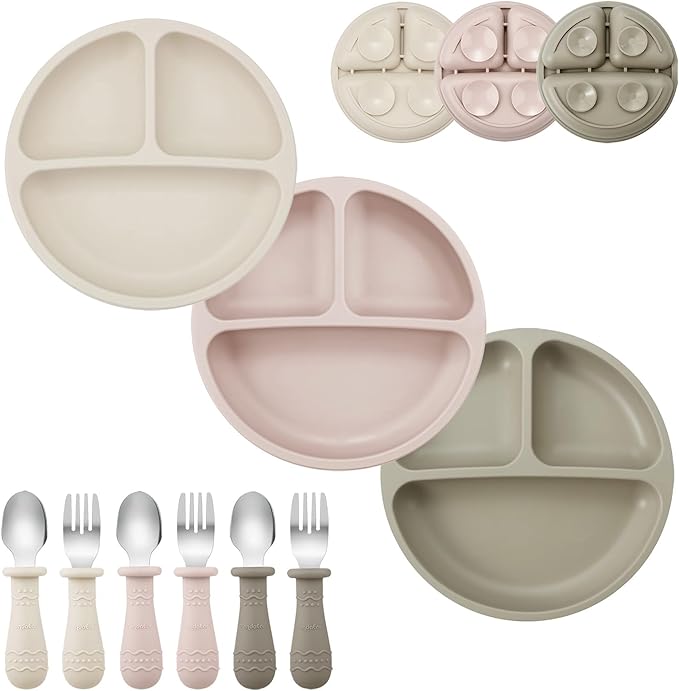 PandaEar 9-Piece Toddler Plates & Utensils Set, Silicone Baby Feeding Set by PandaEar