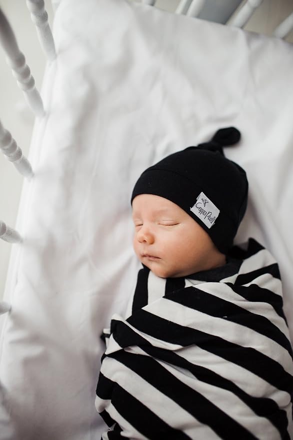 Copper Pearl Baby Beanie Hat Top Knot Stretchy Soft Midnight - Image 4