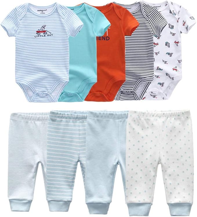 Baby Layette Set Baby Boys' 9-Piece Bodysuits Pants Set Toddler Girl Boy Unisex by Kiddiezoom