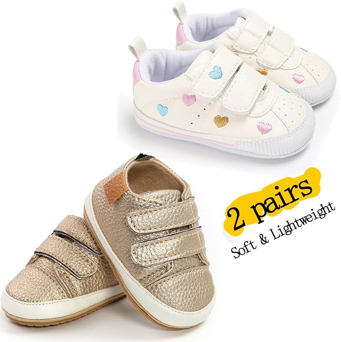 2Pairs Baby Shoes, Boys Girls Non-Slip Rubber Sole Sneakers, Unisex Infant Soft - Image 4