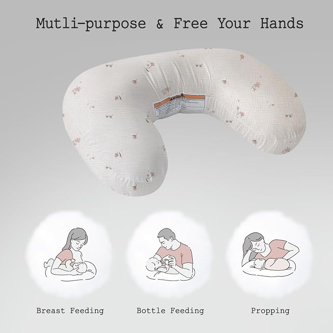 Little Grape Land Muslin Nursing Pillow, Soft 100% Cotton Breastfeeding Pillow - Image 3