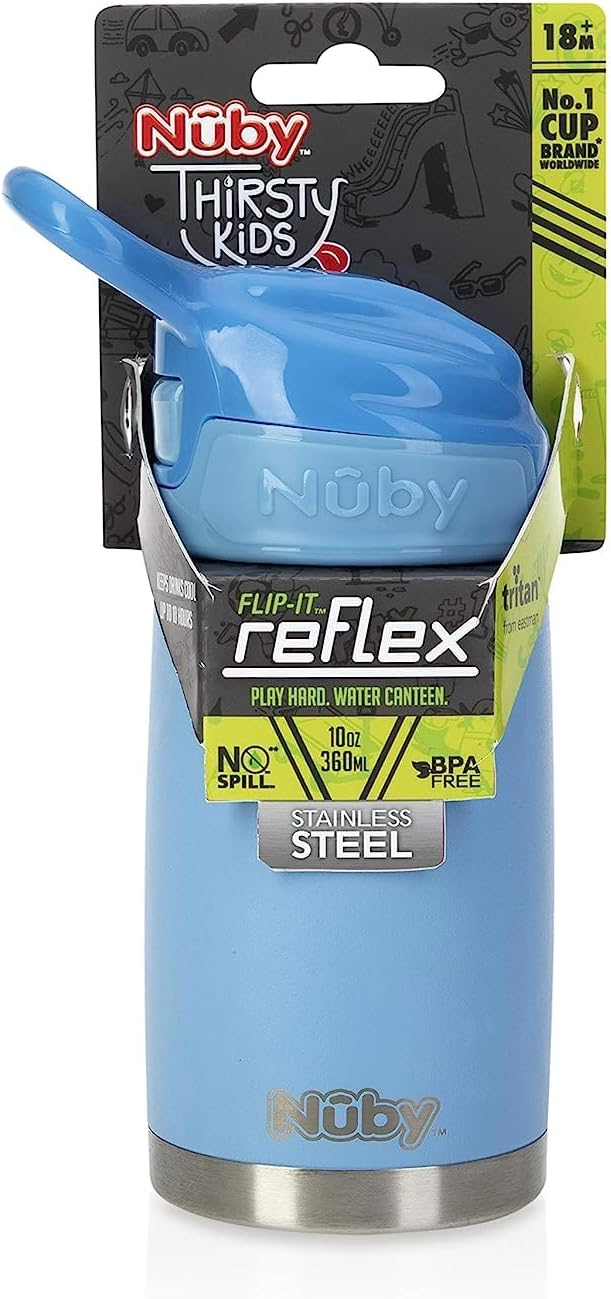 Nuby Thirsty Kids No Spill Flip-It Reflex Stainless Steel Travel Cup or Water - Image 13