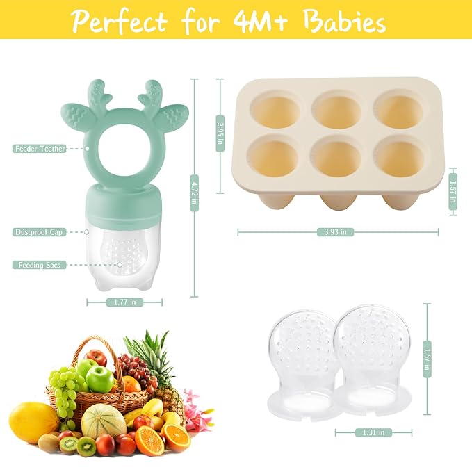Baby Fruit Food Feeder with Popsicle Mold, Cute Teething Toys Silicone Teethers - Image 3