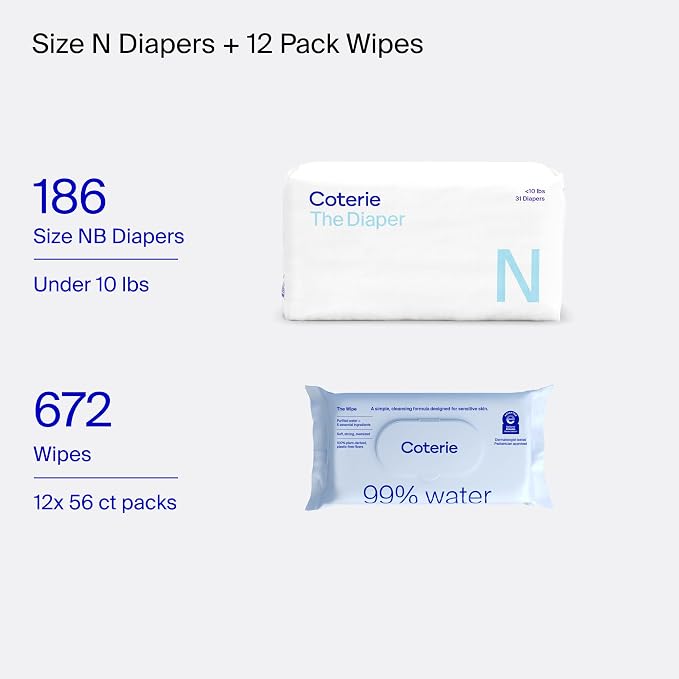 Coterie Baby Wipes + Diapers Kit, Size Newborn Diapers & 12 Pack Baby Wipes - Image 7