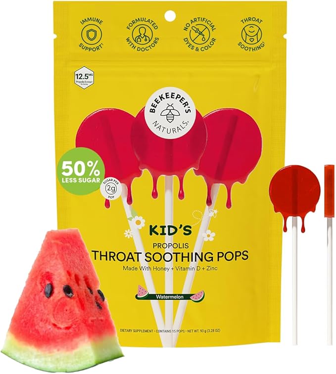 Kids Throat Soothing Watermelon Lollipops, by Beekeeper's Naturals by BeekeepersNaturals