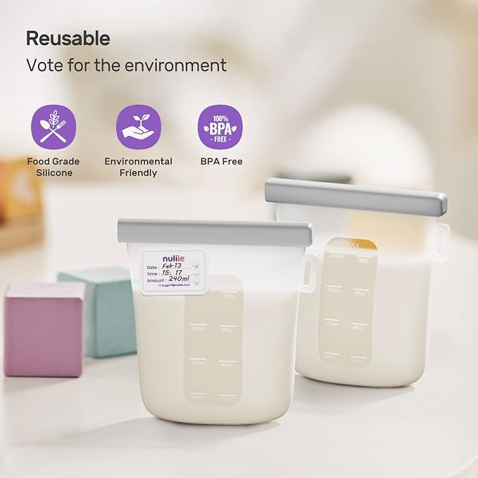 Nuliie 7 Pcs Silicone Breastmilk Storage Bags Reusable, 8oz/240ml Double - Image 5