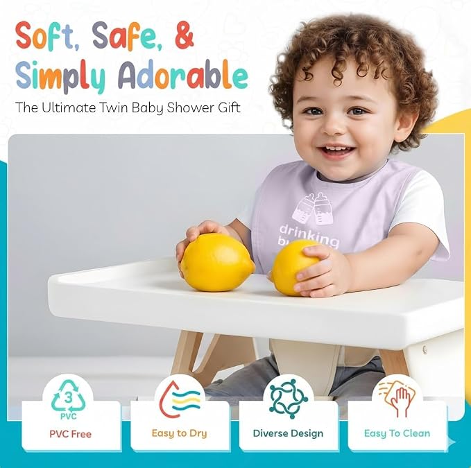 100% Cotton Drinking Buddies Twin Bibs Cute & Practical Unisex Bibs - Image 3