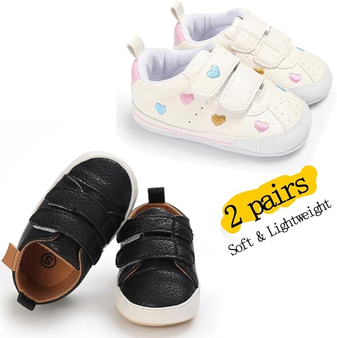 2Pairs Baby Shoes, Boys Girls Non-Slip Rubber Sole Sneakers, Unisex Infant Soft - Image 4