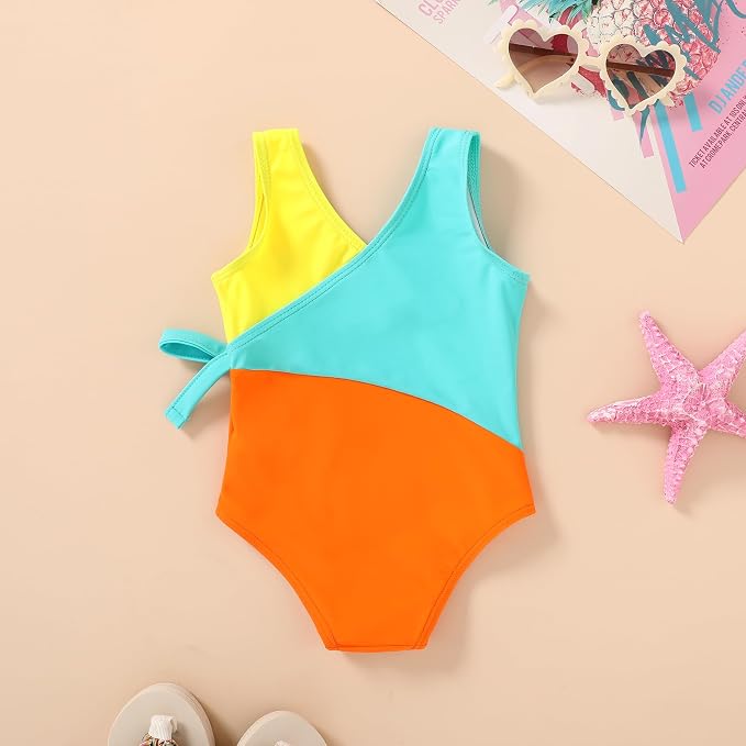 Happy Town Toddler Swimsuit Girl One Piece Bathing Suit Color Block Swimwear - Image 3