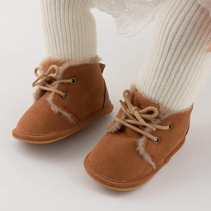 Baby Unisex Warm Snow Boots Newborn Leather Fur Lace Up Ankle Anti-Slip Rubber - Image 5
